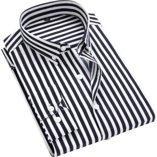 Mens shirt spring and autumn new mens striped long-sleeved casual shirt Korean style slim shirt cardigan male top