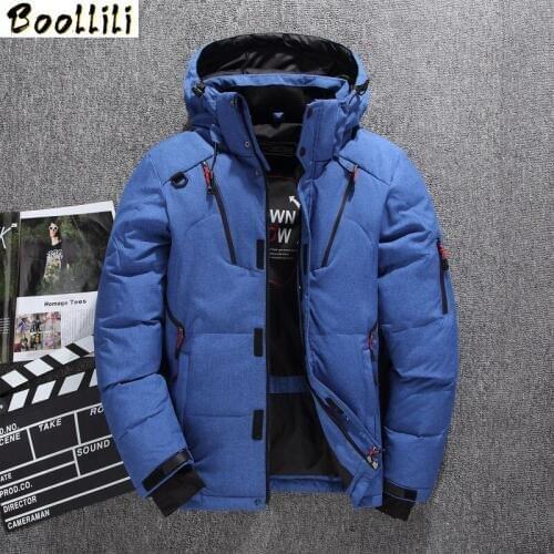 Boollili Mens Down Jacket Winter Coat Short Duck Down Puffer Jacket Men Hooded Outdoor Parka Big Size Doudoune Homme