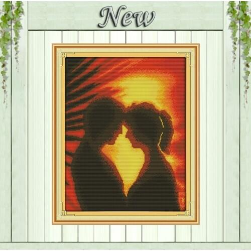 Mutual dependence love kiss sunset Painting 11CT DMC Counted print on Canvas 14CT DIY Cross Stitch Embroidery Set Needlework kit