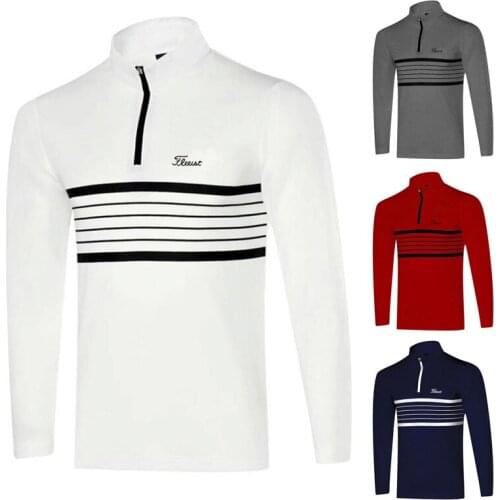Autumn and winter 2020 new golf mens zipper long sleeve T-shirt outdoor sports leisure non iron quick drying polo shirt