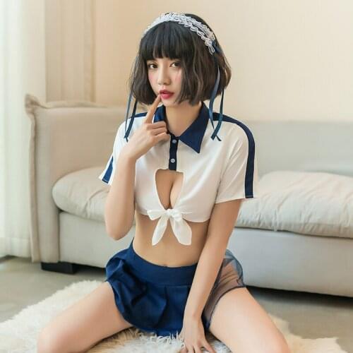 Autumn Clothes Sexy White Shirt Blue Skirt Erotic Student Cosplay Uniform Role Play Kawaii Lingerie Set Women Perspective Pajama