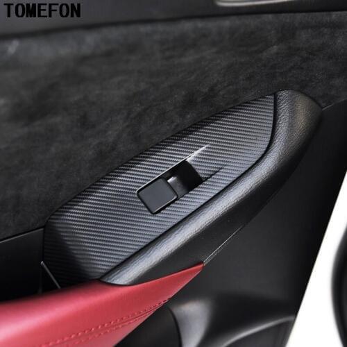 TOMEFON 4pcs For Mazdas CX-3 CX3 2017 2018 LHD Car ABS Carbon Fiber Interior Door Window Lift Switch Plate Cover Trim