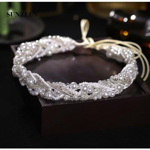 Stunning Beaded Pearls Vintage Women Formal Headwear with Ribbons Attractive Wedding Headband opaska do wlosow HD15
