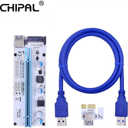 100PCS CHIPAL VER008S PCI-E Riser Card LED PCIE 1X to 16X Extender 60CM 100CM USB 3.0 Cable 4Pin 6Pin SATA Power for GPU Miner