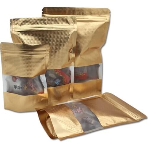 Embossed 1000Pcs/Lot 9*13cm Gold Stand Up Aluminum Foil Tea Candy Moisture Proof Ziplock Clear Window Valve Bag With Package Bag