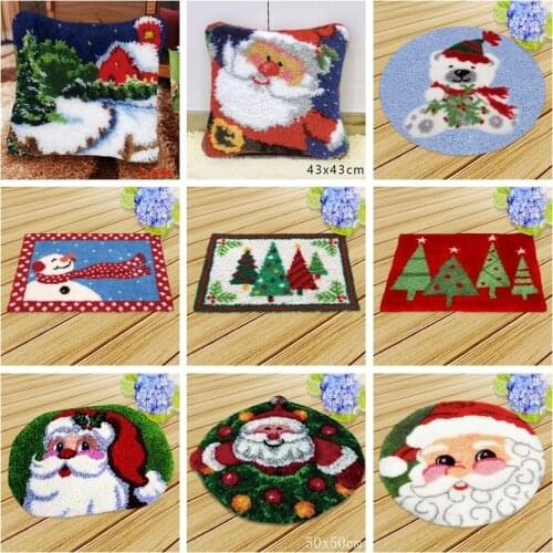 Christmas Latch Hook Rug Kits DIY Foamiran For Needlework Cushion Mat Santa Claus 3D Embroidery Carpet Kits Sets Latch Hook