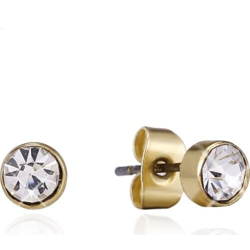 Seialoy Simple Golden Crystal Earrings For Women Girl Original Lover Couple Birthday Gift Fine Round Stud Earrings Jewelry