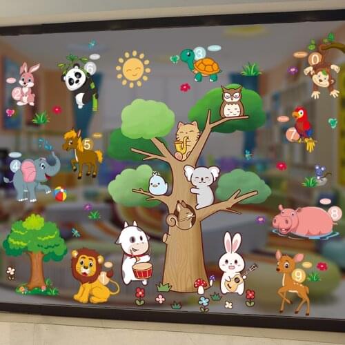 [SHIJUEHEZI] Rabbit Animals Wall Stickers DIY Cartoon Tree Wall Decals for Kids Rooms Baby Bedroom Nursery Home Decoration