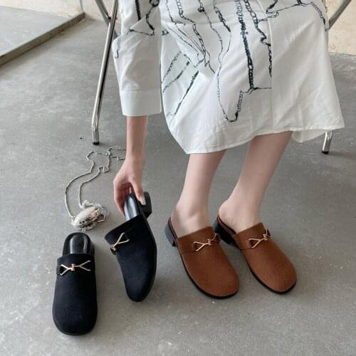 Low-heeled one-step Baotou half slippers womens summer wear 2021 new fashion non-slip soft-soled mules sandals and slippers