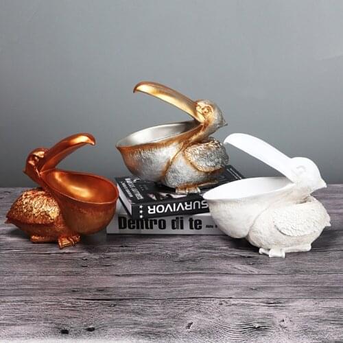 Resin Pelican Statue Key Candy Container Storage Animal Model Figurine Miniature Table Desk Holder Ornament Home Decoration