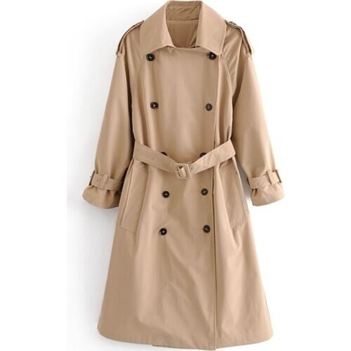 2020 Winter Women Casual Trench Fashion With Belt Double Breasted Windbreaker Coat Vintage Long Sleeve Side Pockets Outwear