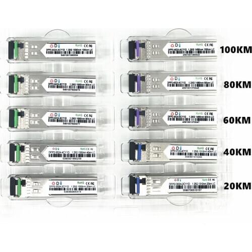 LC SFP Fiber optic module 1.25G LC 20/40/60/80/100KM 1310/1490/1550nm Single Fiber SFP Optical Module Transceiver FOR ONU OLT