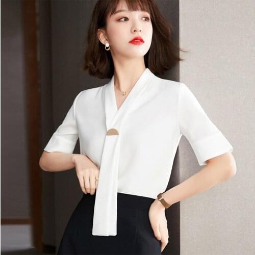Blouse Top Women 2021 Summer Fashion Short Sleeve OL White Shirt Womens Blouses and Shirts