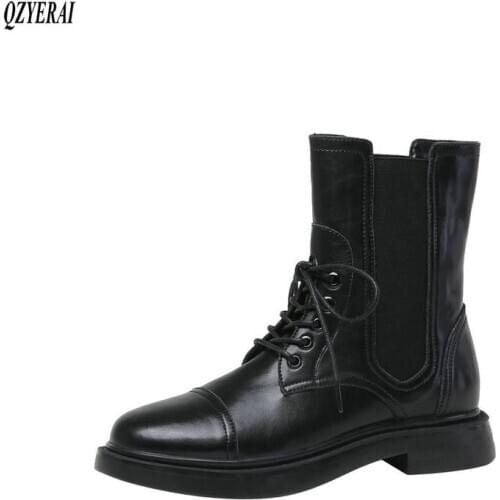 QZYERAI Autumn and winter Genuine leather black Female boots Riding boots Women boots Head layer cowhide Women shoes Size 35-39