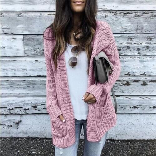 Women Casual Solid Pockets Knitted Sweater Long Sleeve Loose Basic Sweater Coat 2020 Winter New Fashion Cardigan Sweater