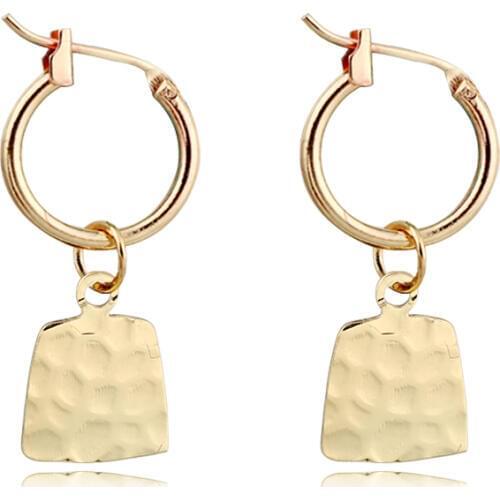 1pair Unique Dumb Gold Geometric Pendant Hoop Earrings For Women Metal Color Trapezoidal Round Circle Earrings Jewelry E102-2
