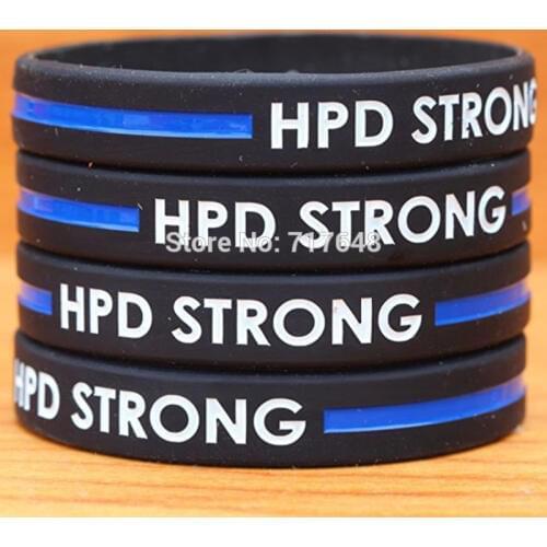 100pcs HPD STRONG Thin Blue Line wristband silicone bracelets free shipping by ePacket A