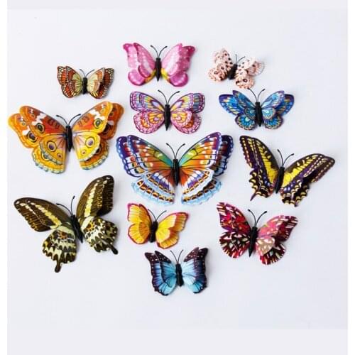 12pcs/lot Luminous 3D Double Butterfly Magnetic Wall Stickers Kids Rooms Home Decor DIY Stickers Sticker Wallpaper Decoration