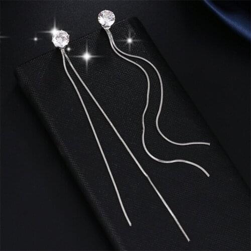 2020 New Fashion Silver Plated Dangle Hanging Gem Stone Rhinestone Long Drop Earrings For Women Tassel Jewelry Brincos Bijoux