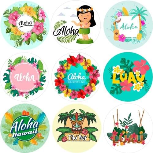 24/48pcs Gift Sealing Stickers Hawaii Beach Surfing Stickers Tropical Luau Party Aloha Stickers for Flamingo Surfing Waterproof