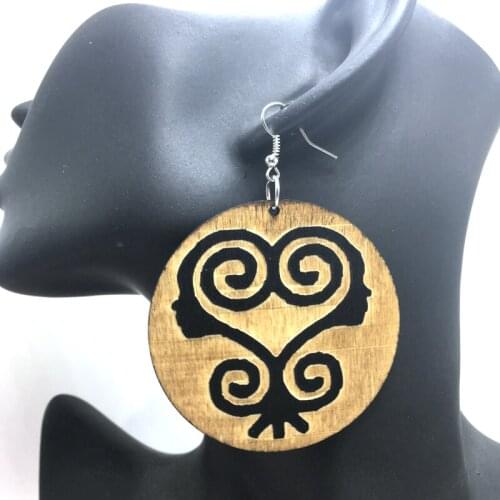 Free Shipping! Engraving Adinkra Symbols Wooden Earrings