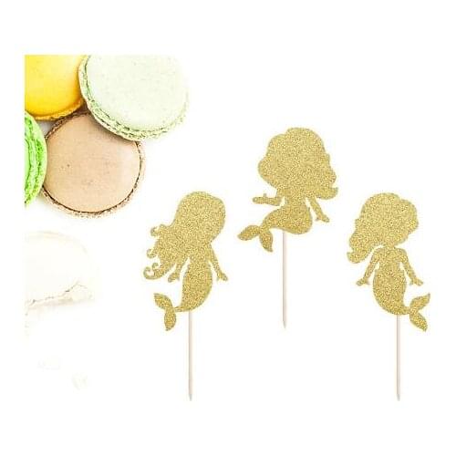 Glitter little mermaid under the sea birthday cupcake toppers baby shower wedding engagement doughnut food treats toothpicks