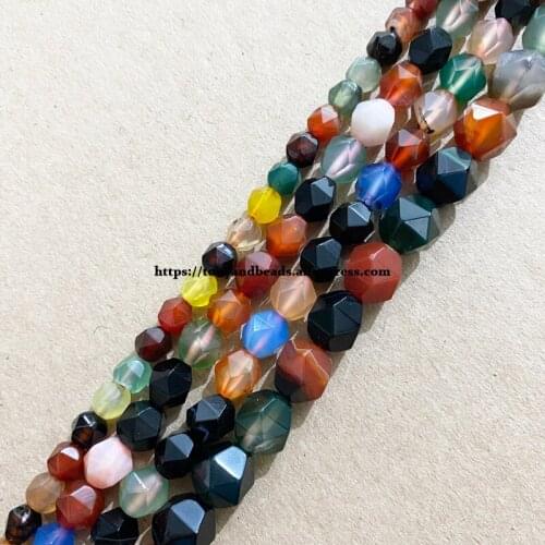 15" Natural Stone Big Cuts Faceted Mixed Colors Agate Round Loose Beads 6 8 10 mm Pick Size