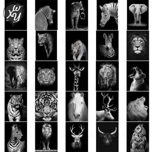 Black and White Diamond Painting Kits 5D Diamond Painting Animals Cross Stitch Kits for Adults Diamond Mosaic Stitch Home Decor