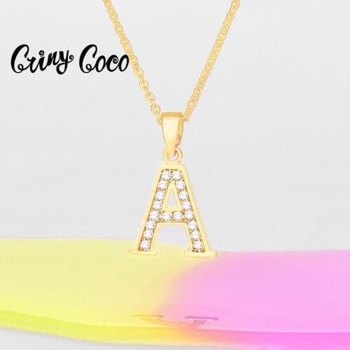 Cring Coco High Quality Letter A Chains Necklaces Fashion Gold Color Metal Zircon Crystal Pendants Choker Necklace for Women Kid