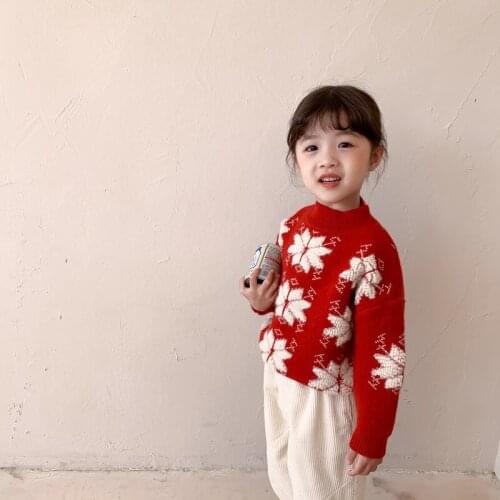 Childrens Sweater Autumn Winter 2021 New Girls Cute 3D Snowflake Sweater Childrens Christmas Sweater Top Kids Winter Clothes