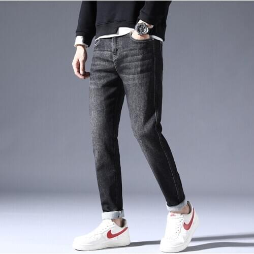 2021 new spring and summer Denim jeans for men slim stretch small straight leg casual pants Korean fashion multi-functional casu