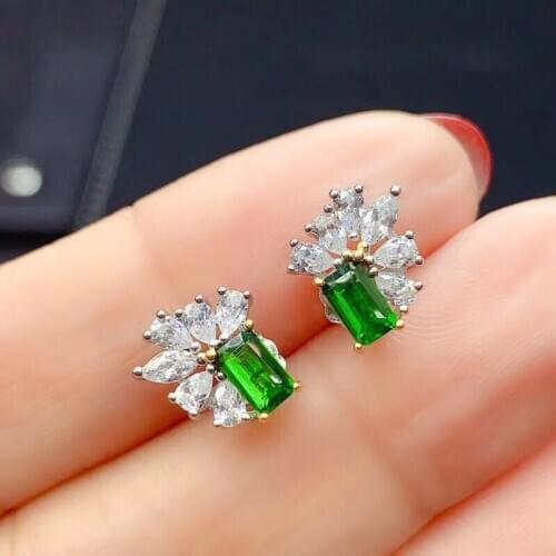 Natural Diopside S925 Earrings And Small Leaves Are Suitable Fine Fashion Jewelry For Womens Wedding And Party Free Shipping