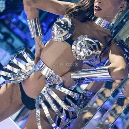 Carnival Runway Performance Party Celebrity Clothing Space Sexy Mirror Future Outfits Dancer Group Clothes technology costume