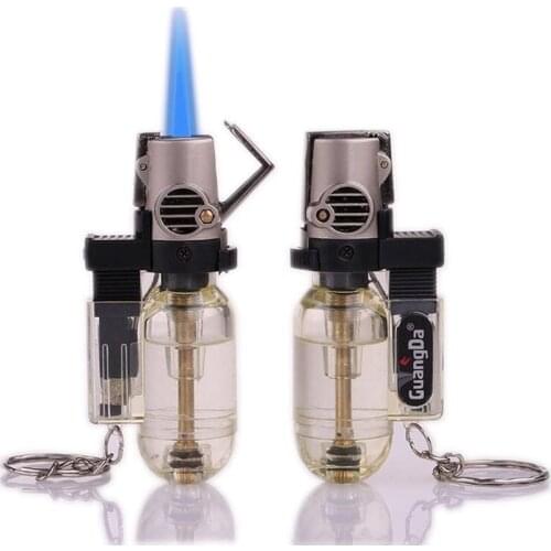 Round Machine Inflatable Lighter Windproof Lighter Welding Porcelain Durable Small Spray Gun Creative Chain Smoking Accessories