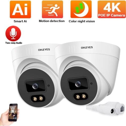 ONVIF Wire CCTV IP Dome Security Camera 4K 2 Way Audio Indoor POE Video Surveillance Camera Color Night Vision Monitoring IP Cam