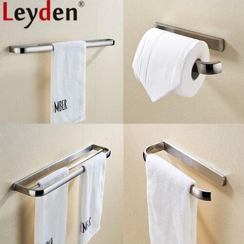 Leyden Brushed Brass Bathroom Accessories Set Wall Mounted Single Towel Bar Toilet Paper Holder Towel Ring Robe Hook Towel Rack