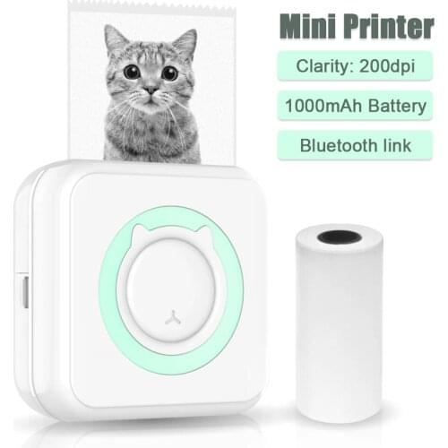Mini thermal printer 200DPI resolution portable thermal printer BT4.0 phone connection wireless portable thermal printer clear
