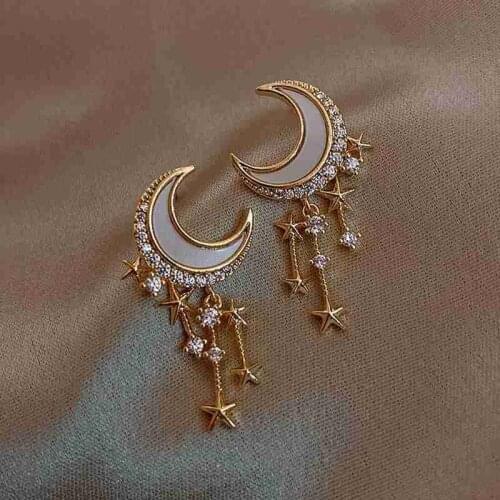 New Trendy Dangled Moon Earrings For Women Temperament Pearl Diamond Cat Rhinestone Pendant Earring Girl Party Jewelry Gifts
