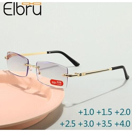 Trimmed Anti-blue Light Reading Glasses Blocking Rimless Women Men Square Frameless Presbyopic Glasses +1.0 1.5 2 2.5 3 3.5 4.0