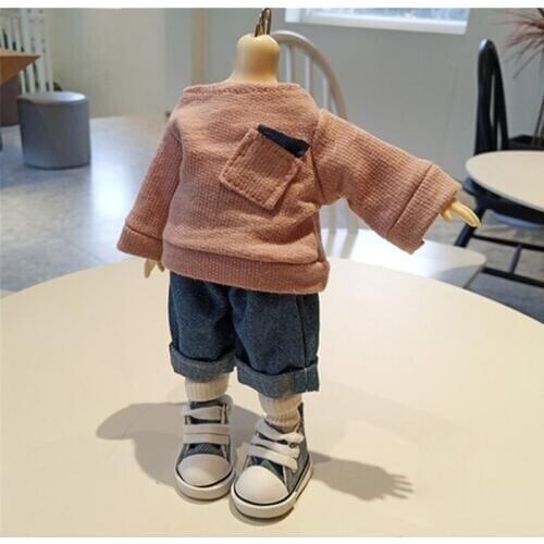 BJD doll clothes 1/6 1/4 Blythe joint doll clothes ciy long sleeve T jeans suit casual clothes sweater doll clothes accessories
