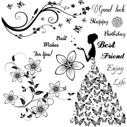 AZSG Leaves Flowers Girl Butterfly Clear Stamps For DIY Scrapbooking Photo Album Card Making DIY Decoration Supply