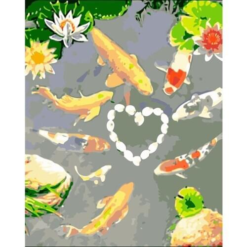 ROYALDREAM Heart-shaped fish Diy Digital Painting By Digital Modern Wall Art Pictures For The Home Wall Art Works