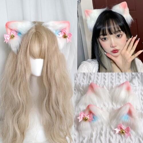Pink Cat Bell Barrettes Hot Girl Cat Ears Headdress Pink Blue Lolita Soft Girl Hairpin