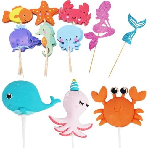 Mermaid Doll/Whale/Crab Under the Sea Party Cake Toppers Cupcake Decor Soft Clay Mermaid Cake Props Birthday Babyshow Supplies