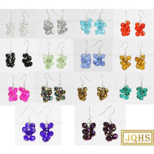 JQHS Dangle Grape Gray sky-blue Red yellow Blue Black pink purple golden white crystal earrings 925s hook j11793-2