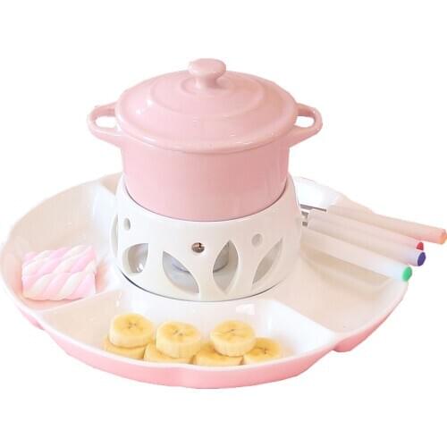 Chocolate Cooker BBQ tool 2GRID fondue pot set Ceramic chocolate cooking pot icecream chafing dish cheese hotpot romance home