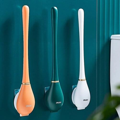 Silicone Brush Head Toilet Brush Bathroom Cleaning Brush Set Wall-Mounted Automatic Opening And Closing No Dead Corner Wash