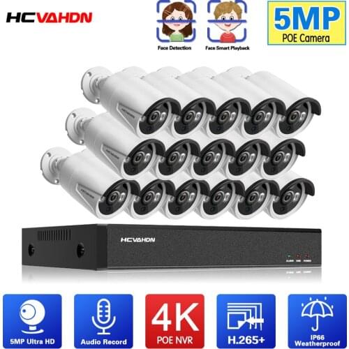 HCVAHDN AI 5MP H.265 POE NVR CCTV Camera System Outdoor Waterproo Security Audio Record IP Camera POE Video Surveillance set