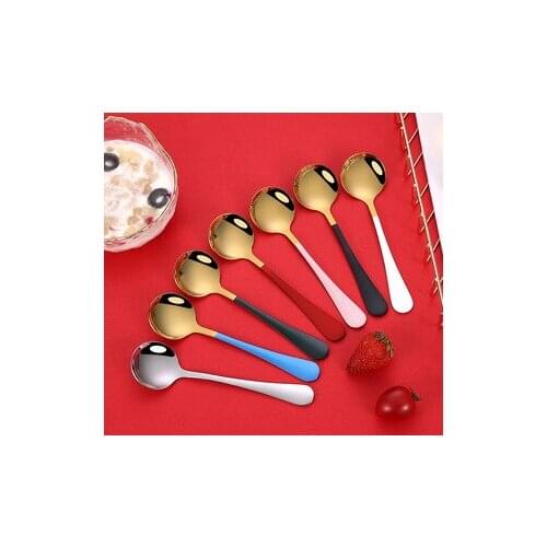 Gold stainless steel dessert coffee spoon serving household rice soup spoon long set