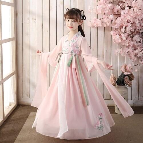 Ancient chinese traditional folk dance costumes girls children classical kids tang dynasty costume chinese hanfu clothing dress